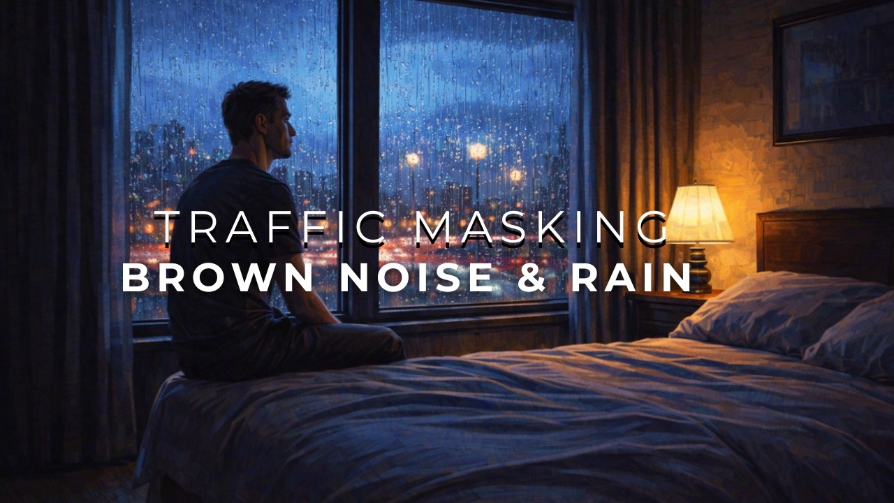 5 Hours Brown Noise and Rain for Masking Neighborhood Traffic | Continuous Black Screen Sound
