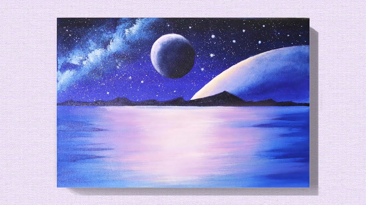 EASY MOON ACRYLIC PAINTING TUTORIAL FOR BEGINNERS | EASY GALAXY PAINTING IDEA FOR BEGINNER #43