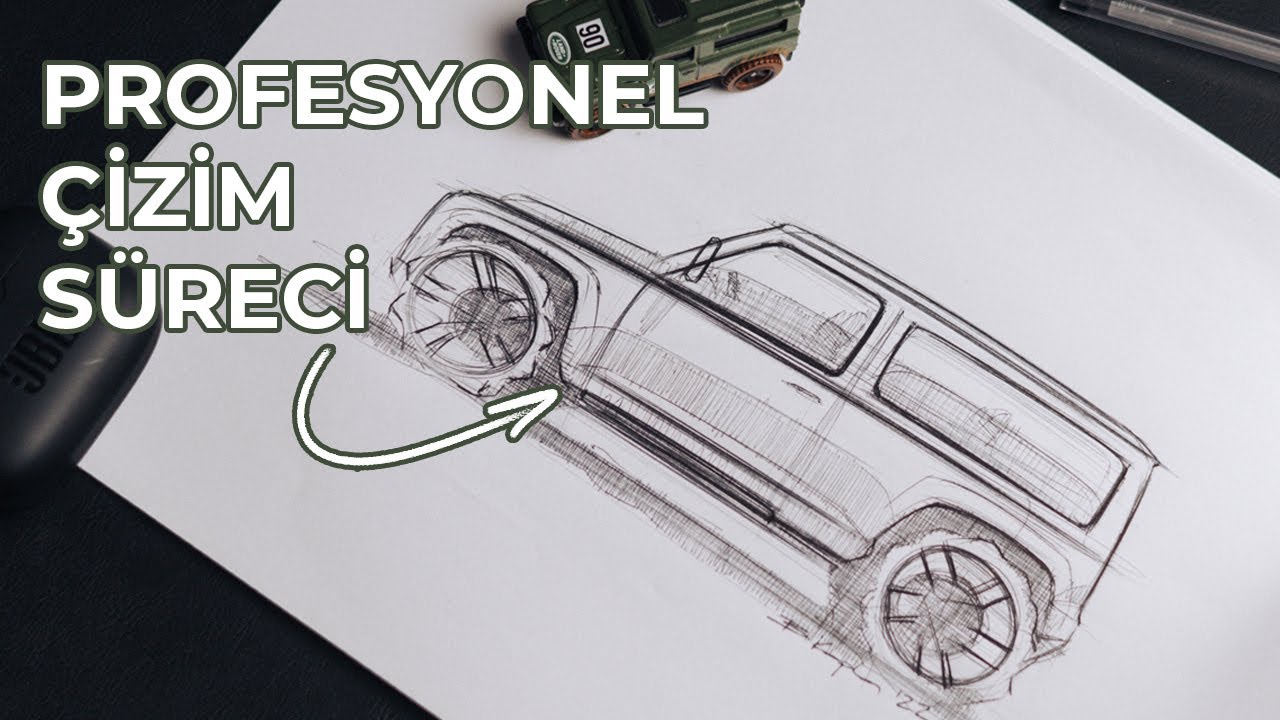 Nasıl Araba Çizimi Yapılır!? Gerçek Zamanlı Land Rover Defender Çizimi!