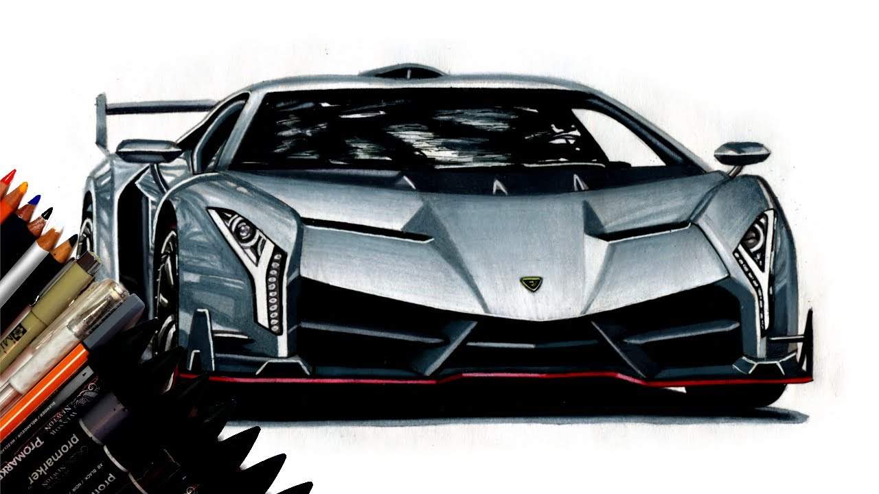Realistic Car Drawing - Lamborghini Veneno - Time Lapse - Drawing Ideas