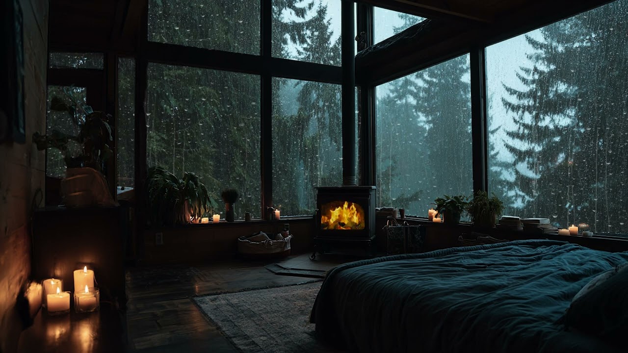 Rainstorm & Fireplace Ambience 🌧🔥 Warm Indoor Sounds for Stress Relief & Sleep