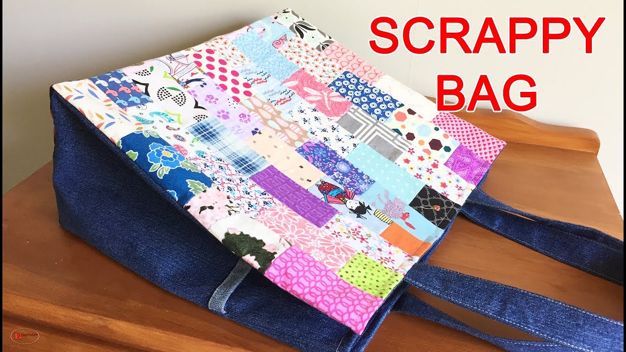 PATCHWORK TOTE BAG TUTORIAL/TOTE BAG SEWING TUTORIAL WITH LINING/BAG SEWING IDEAS/FABRIC SCRAP IDEAS