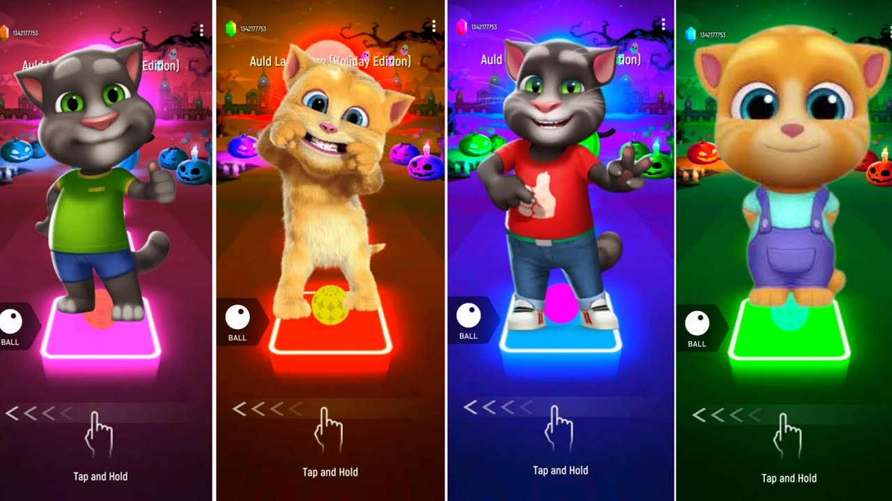 Talking Tom and friends Tom vs Angela vs Ben vs Hunk in Tiles Hop Coffen banec #101