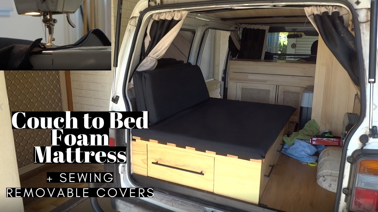 making Van Couch to Bed Custom Foam Mattress | Mitsubishi Express Van Conversion Part 15