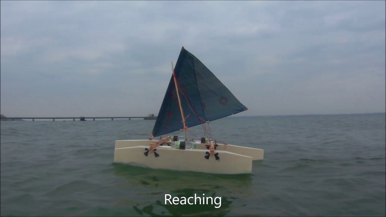 Cargo and Fishing Proa model test with crabclaw sail