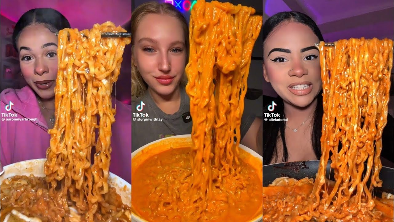 Extra Spicy Creamy Buldak Noodles Mukbang ASMR TikTok Compilation 🍜🔥