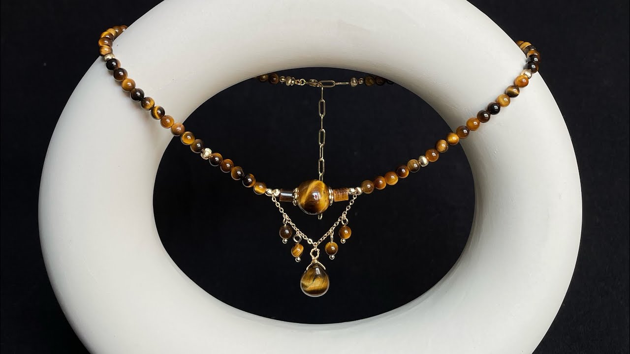 Tiger's eye necklace making#necklace #necklacelove #handmadejewelry #necklacemaking #tutorial #diy