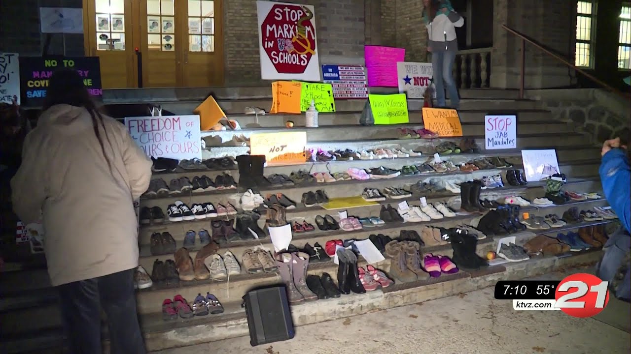 Parents protest with empty shoes