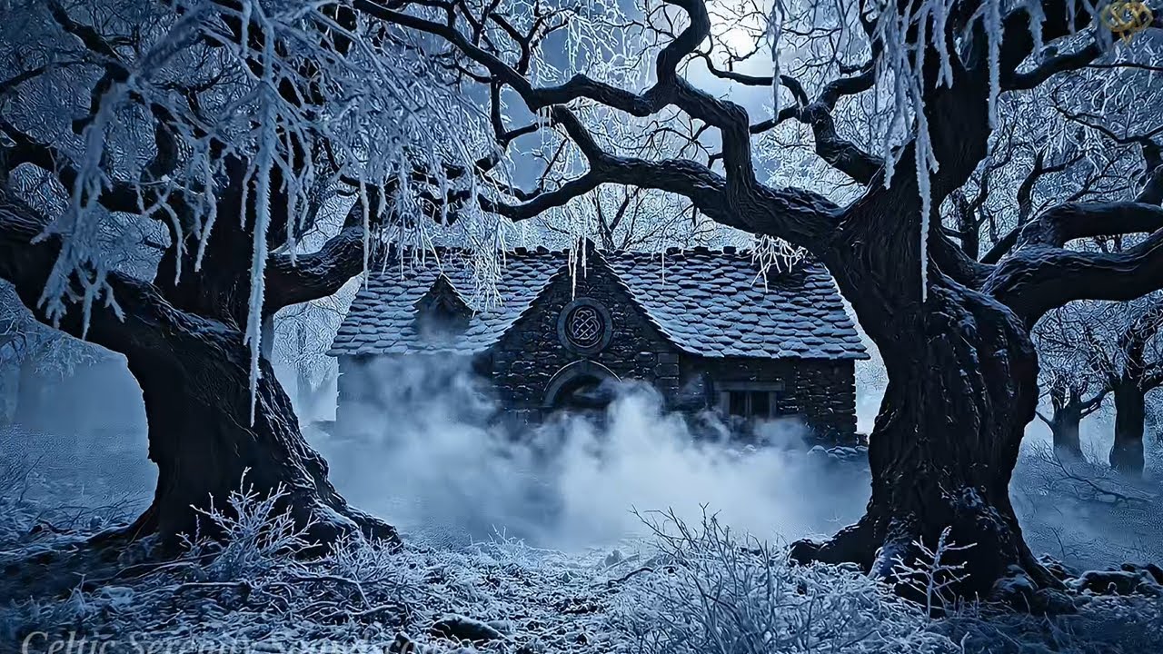 Enchanted Snowfall Forest Cottage — Medieval Celtic Winter Ambience for Calmness, Focus & Deep Rest
