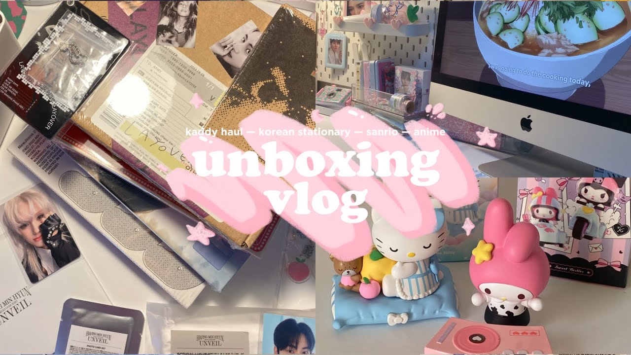 unboxing vlog! 💌☁️ watching anime, kaddy haul, stationary, kpop albums, sanrio & more!