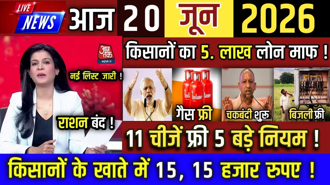 आज 20 जून सुबह  की 100 बड़ी खबरें ,  PM Modi big anncoucment, किसान KCC लोन माफ, बिजली #फ्री