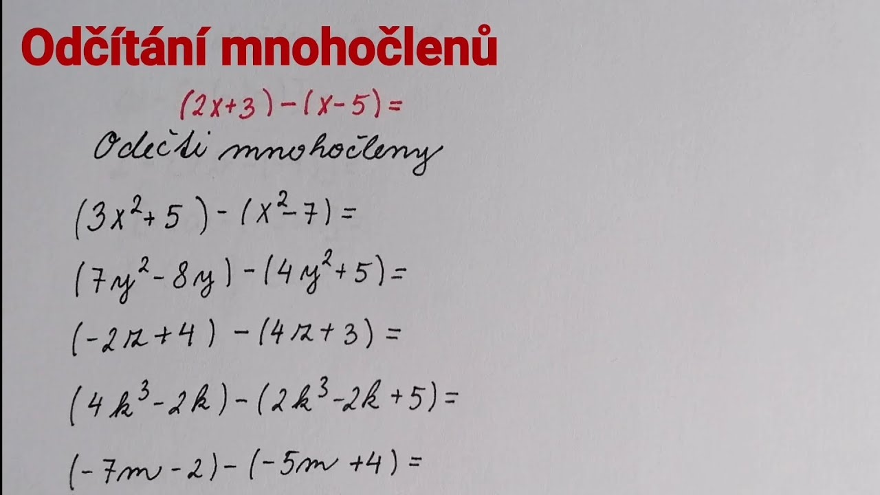 Odčítání mnohočlenů