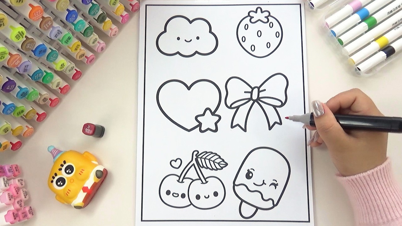 Relaxing Coloring Time: Cute Clouds, Hearts, and Sweets 🍓☁️🎀