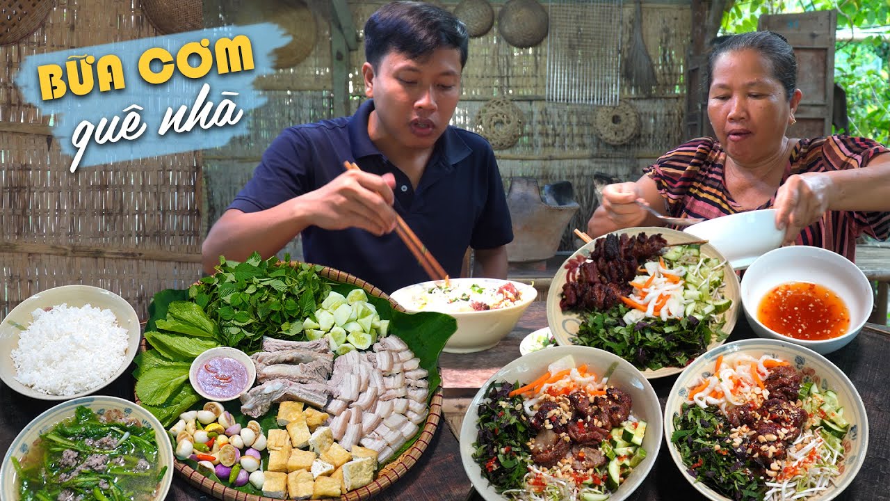 Cô Ba Miền Tây ✅ Thịt luộc, cà pháo mắm tôm và món bún thịt nướng rau vườn