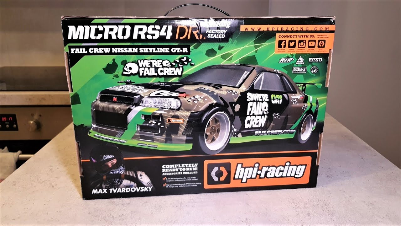 HPI Micro RS4 Drift - UNBOXING and First Try - R34 skyline
