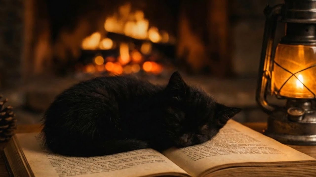 Fall Asleep Fast 🐾 Cozy Fireplace & Gentle Black Kitten Purring.