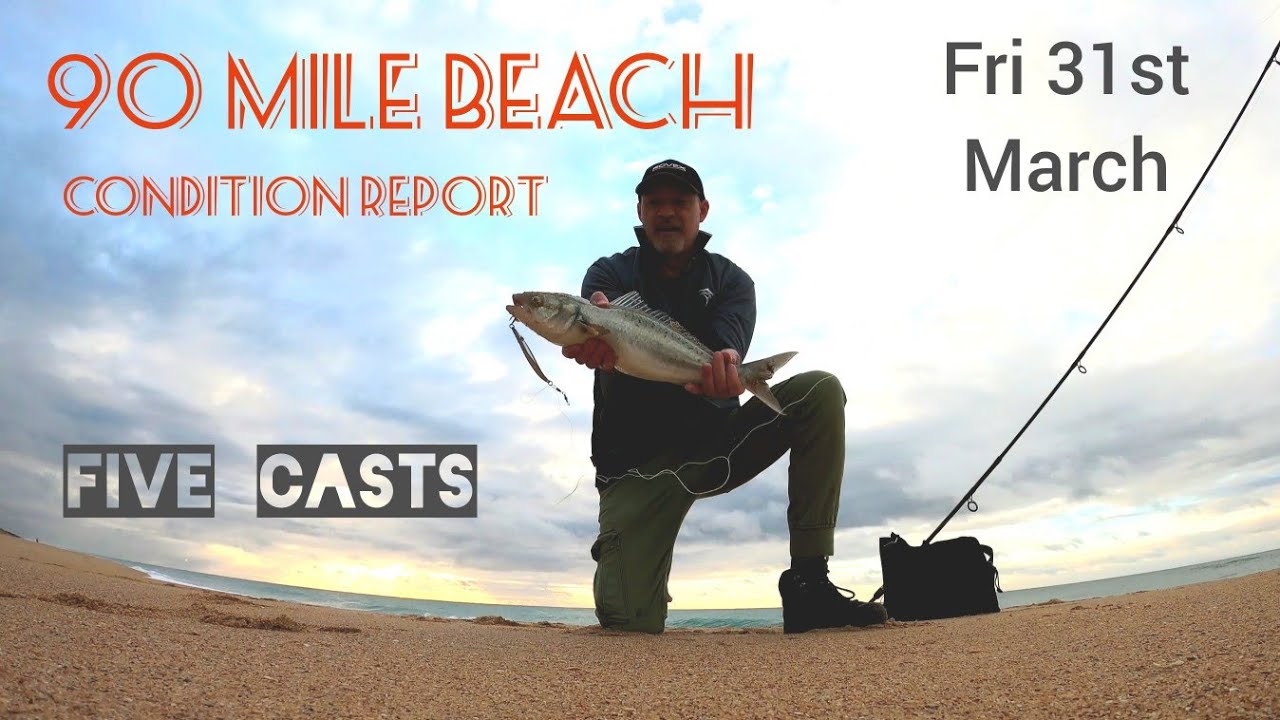 90 Mile Beach Report. 5 Casts.. Hook up!