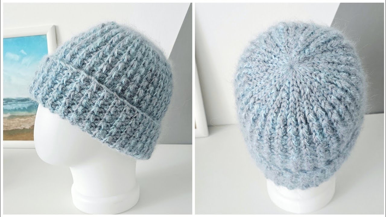 Зимняя шапка крючком из мохера 🧶 Тёплая и стильная ✨️ Вяжем быстро и просто