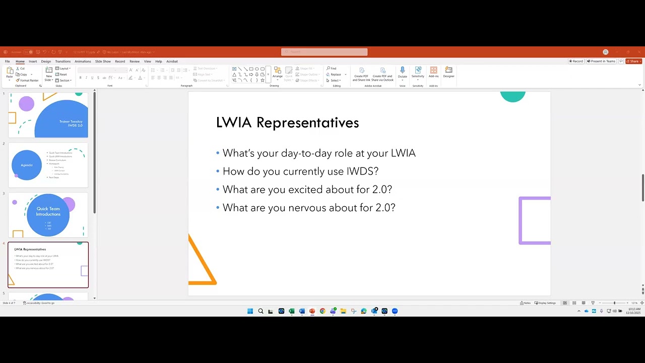 IWDS 2.0 Trainer Tuesday Call - Dec 16, 2025