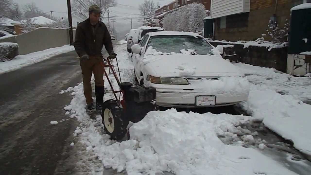 Montgomery Wards Power Trac/Simplicity vintage walk behind tractor plowing snow