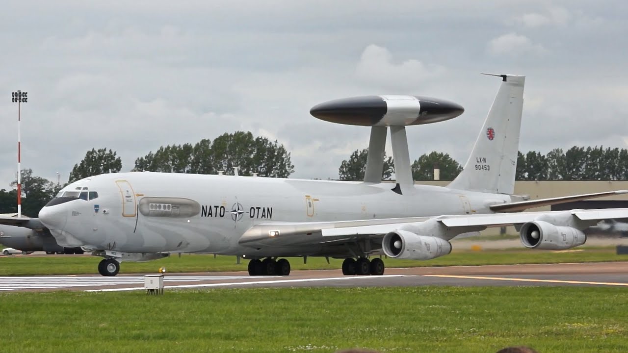 Boeing E-3A Sentry AWACS Boeing 707-300 departure RIAT 2012 AirShow