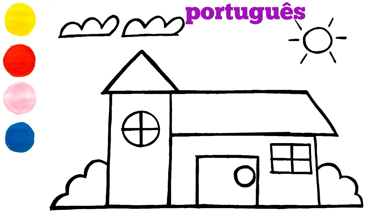 Como desenhar e colorir uma casa usando a letra F para crianças