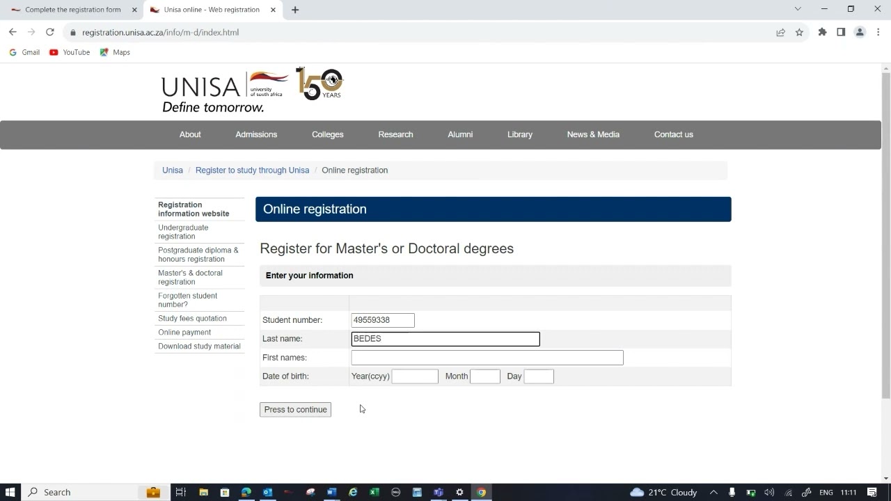 Step by step guide for Master's & Doctoral registration process