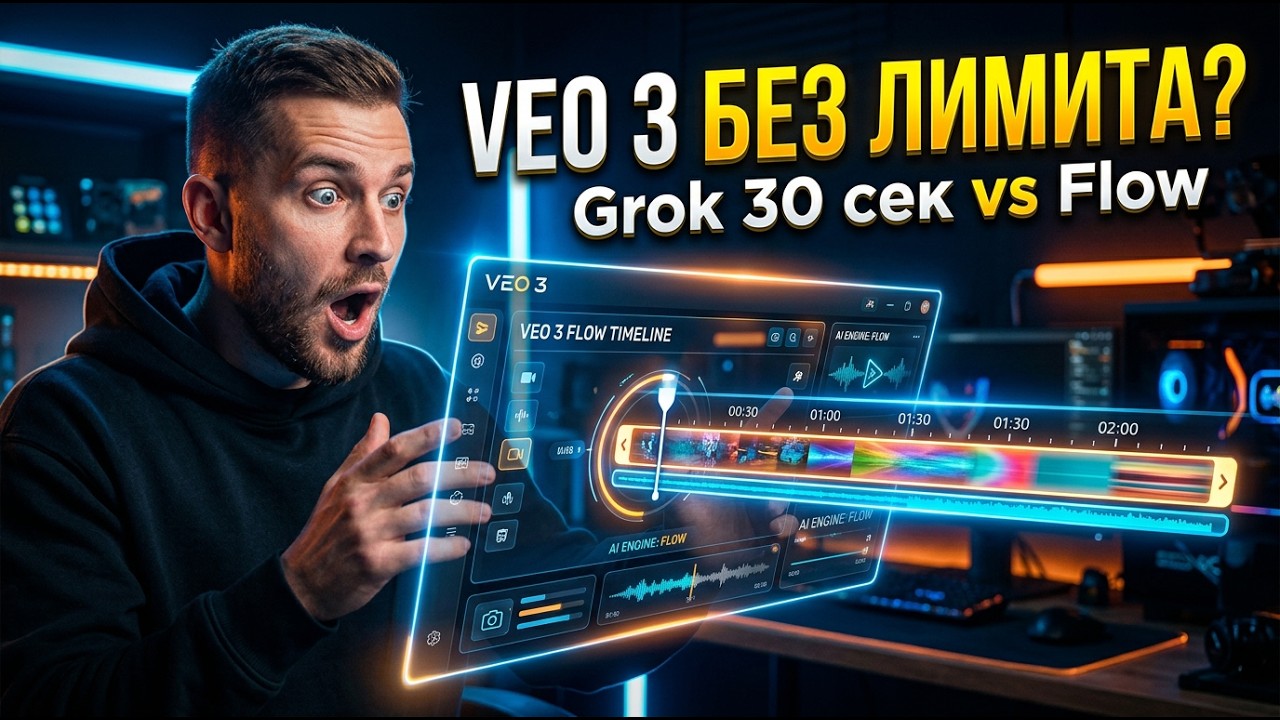 Grok 30 секунд? VEO 3 в Flow делает видео в РАЗЫ длиннее | Март 2026