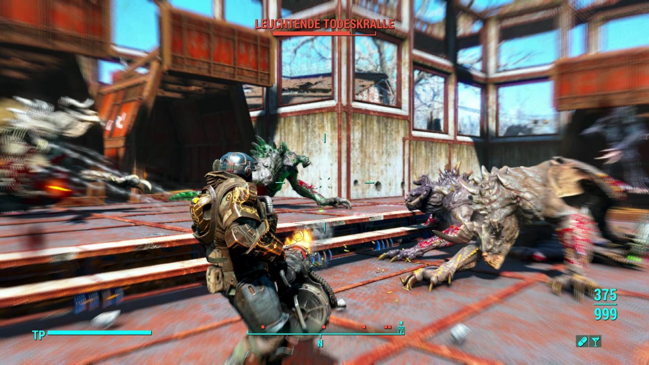 Fallout 4 Kneecapper minigun vs 22 Deathclaws (Sanctuary Hills; very hard difficulty)