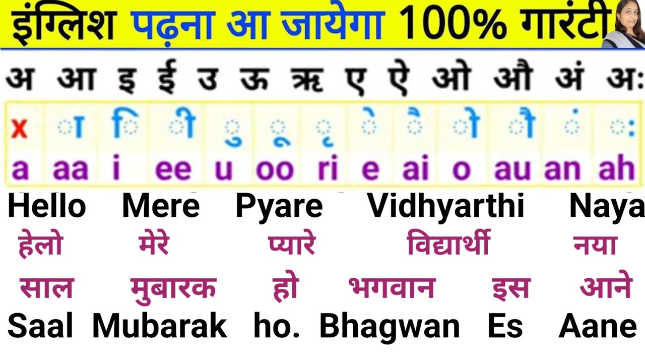 Hindi banana sikho//English padhna saral Tarika//Bade ki matra bale shabdon ki spelling....