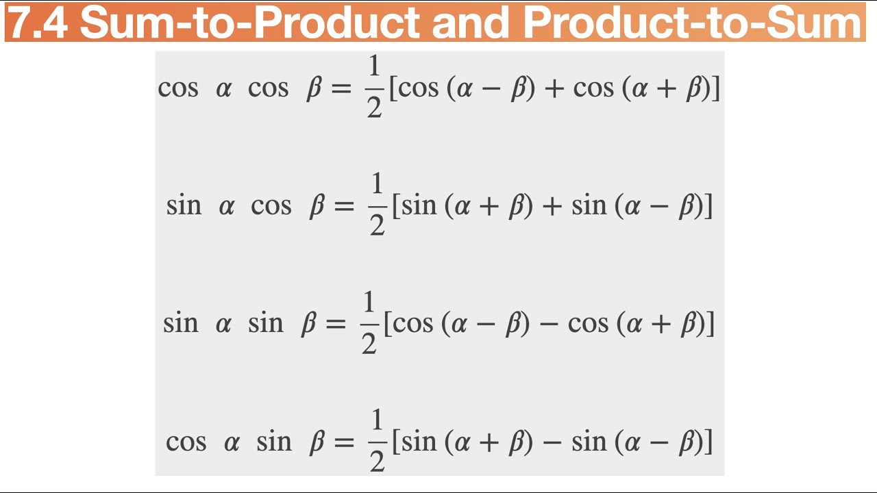 Product to Sum and Sum to Product Formulas