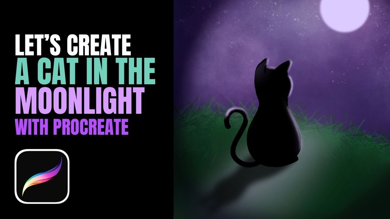 Cat in the Moonlight Procreate Draw Along Step by Step Art Tutorial