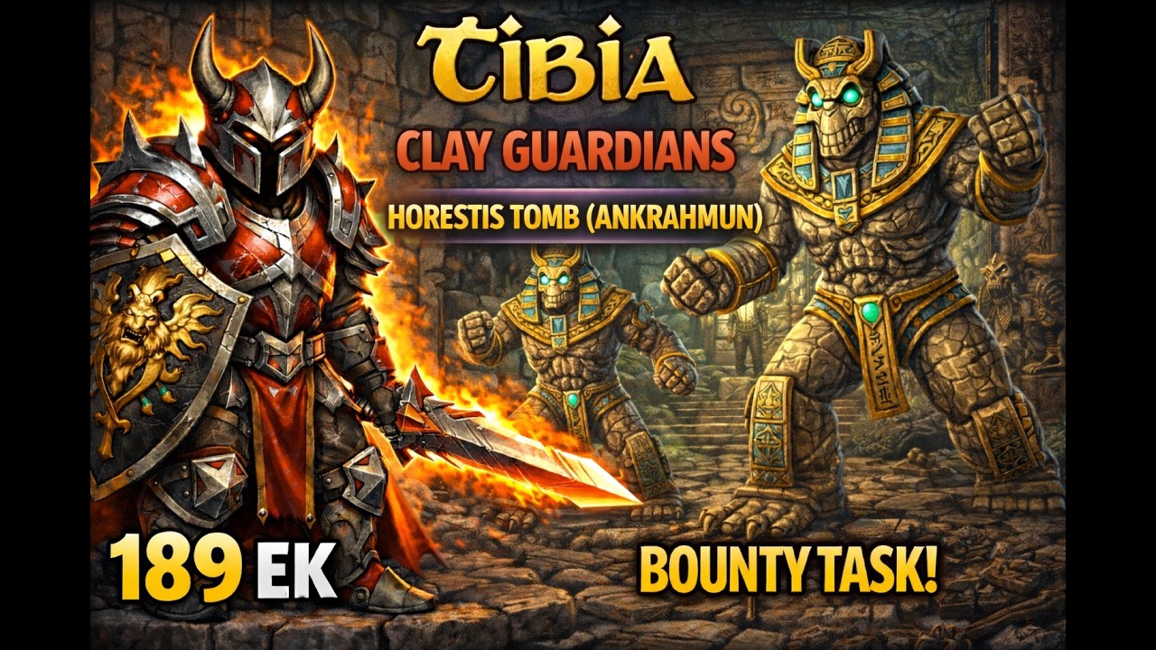 Tibia Bounty Task, Clay Guardian Hunt in Horestis Tomb (Ankrahmun) | 189 EK (Bestiary, Task Run)