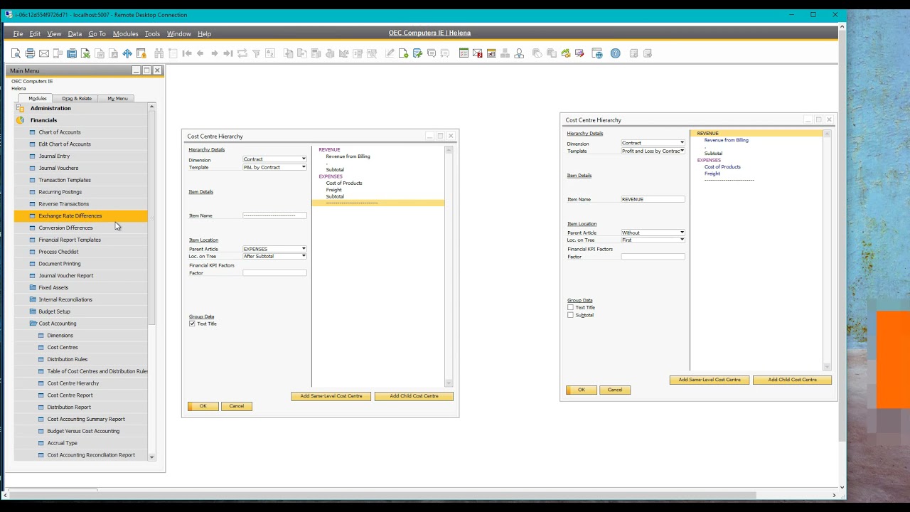 Cost Centre Hierarchy - Set up - SAP Business One