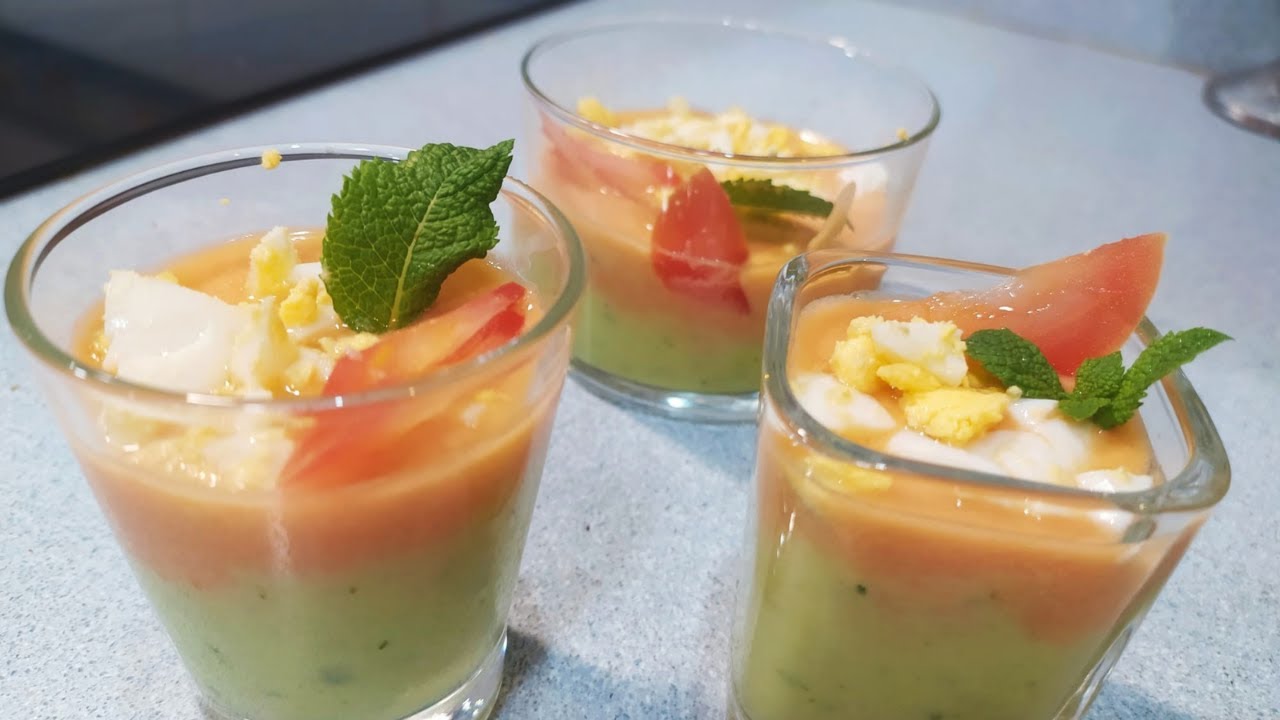 CHUPITOS de GAZPACHO de 2 SABORES🍎🥑🍅