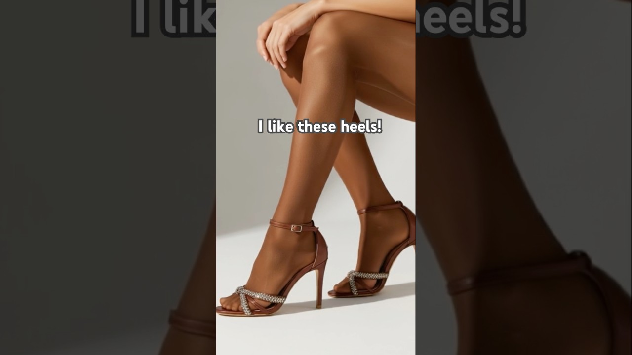 Shiny brown pantyhose stockings nylon tights legs feet toes sandal heels girl model