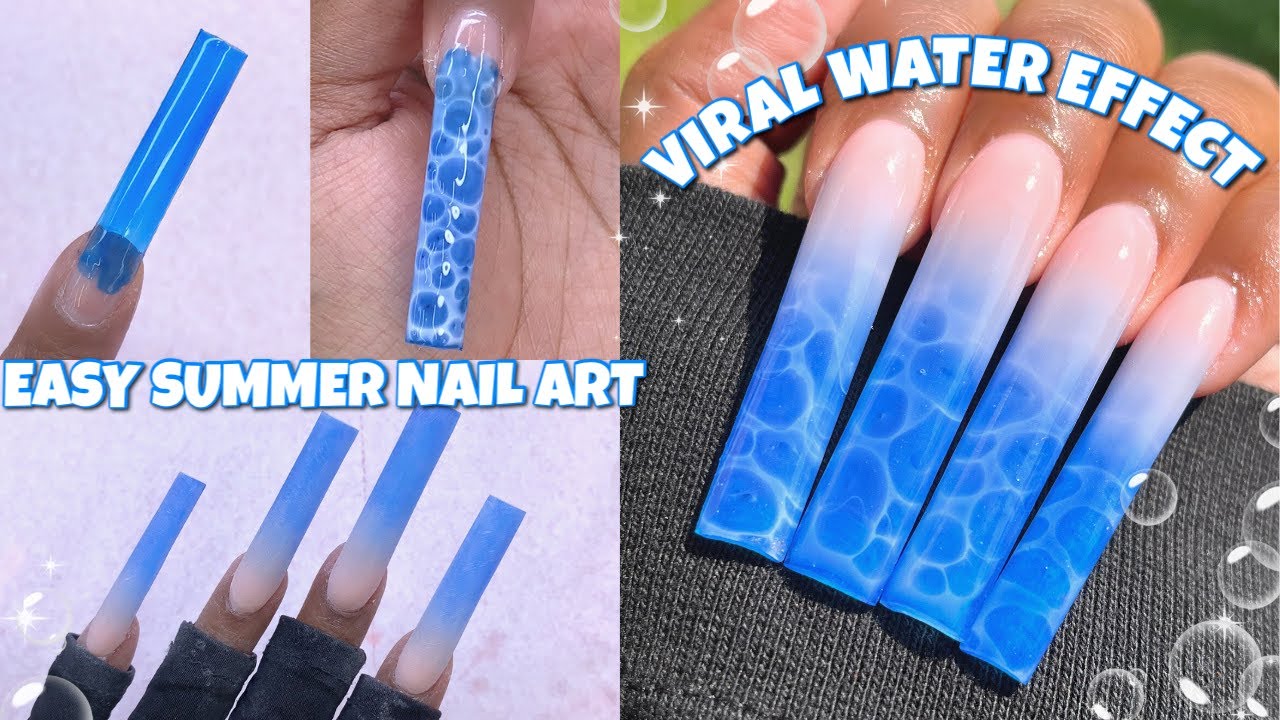 WATER EFFECT POLYGEL NAILS! 💙 EASY WATER EFFECT NAIL ART & SUMMER NAIL DESIGN | Nail Tutorial