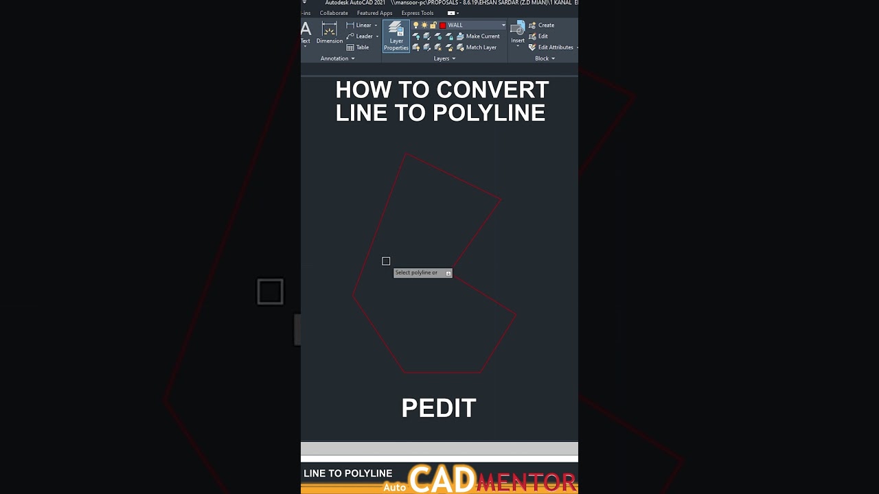 How to convert Line into Polyline #40  AutoCAD tutorial for beginners | AutoCAD basics