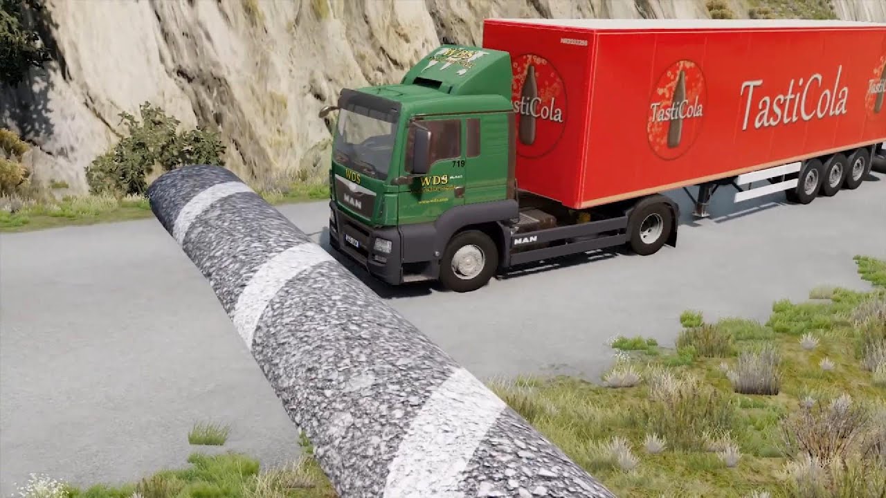 Trucks vs Massive Speed bump vs Potholes vs rocks #629 beamng drive live 4
