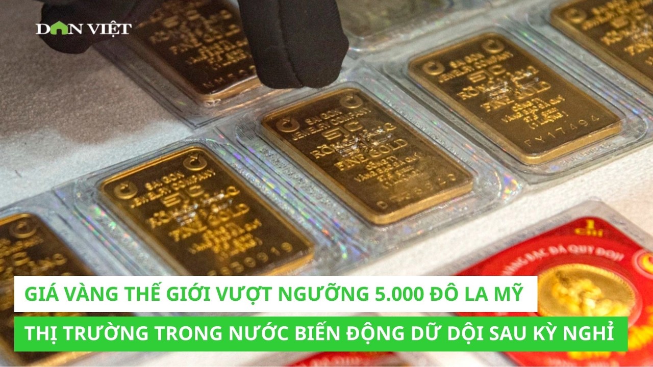 Giá vàng thế giới vượt ngưỡng 5.000 Đô la Mỹ, thị trường trong nước biến động dữ dội sau kỳ nghỉ