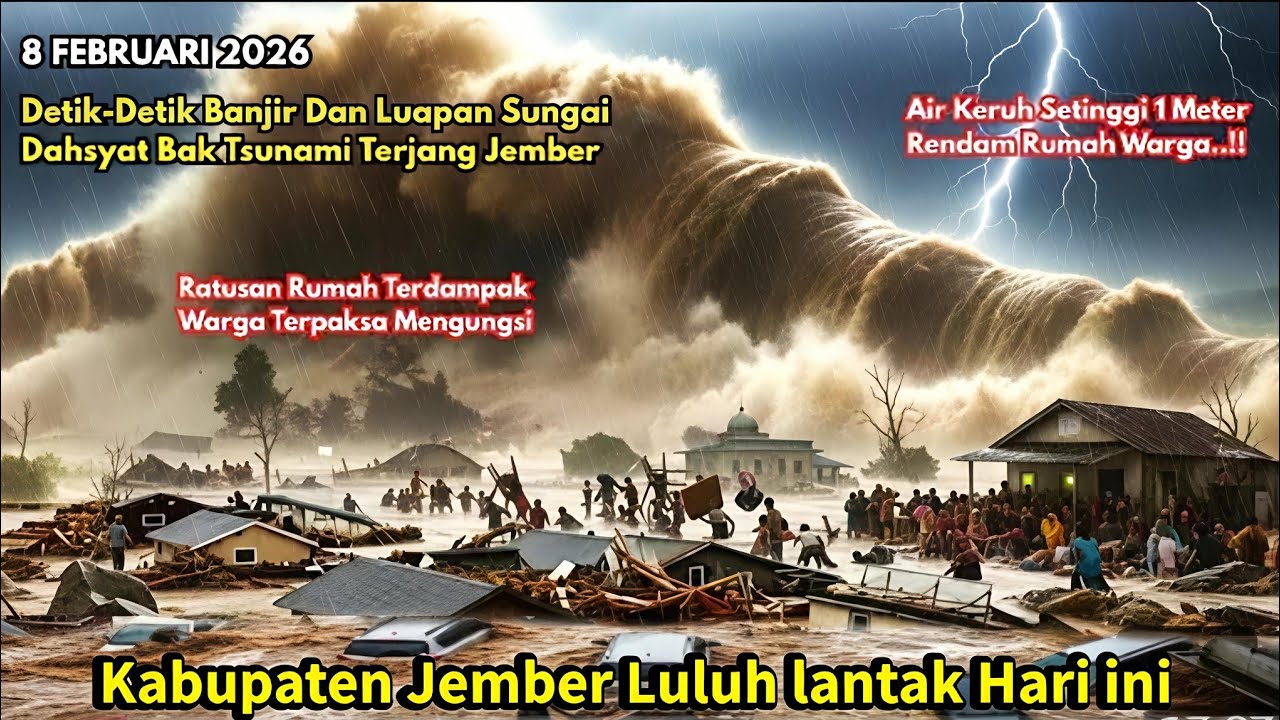 JEMBER MELUAP DAHSYAT!! NGERI DETIK² BANJIR LULUH LANTAK JEMBER JAWA TIMUR 8-02-2026,BANJIR JEMBER