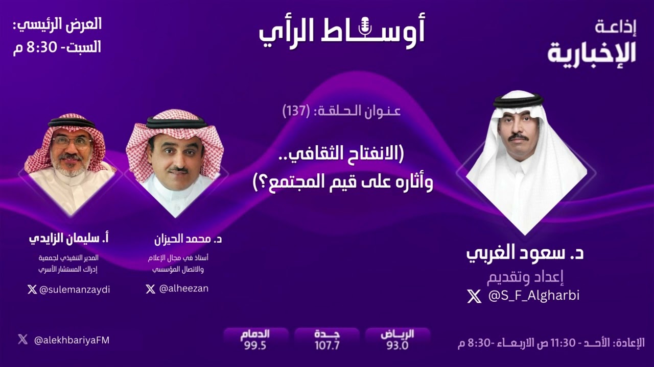 الانفتاح الثقافي.. وأثاره على قيم المجتمع؟ | حلقة 137 من برنامج أوساط الرأي - إذاعة الإخبارية