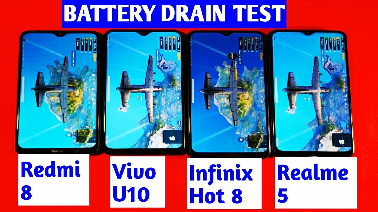 Redmi 8 Vs Infinix Hot 8 Vs Realme 5 Vs Vivo U10 Battery Drain Test