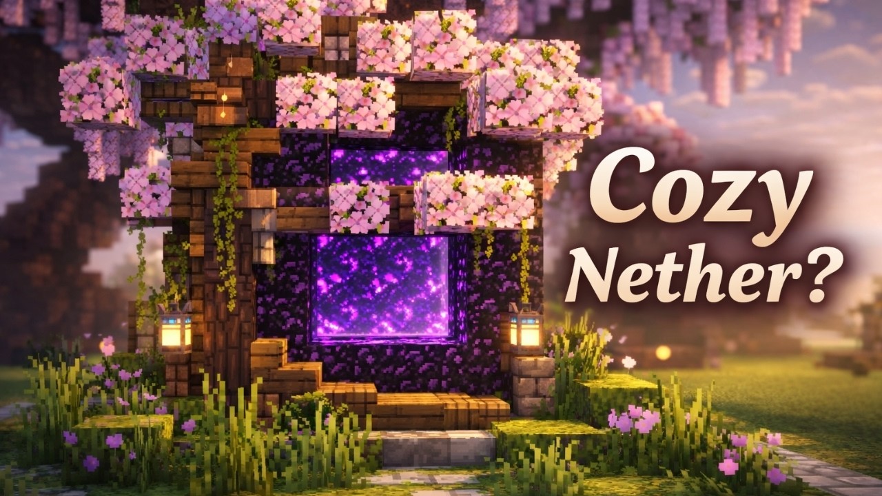 How To Build an Overgrown Cherry Nether Portal 🌸🔥 | Step-By-Step Survival Tutorial