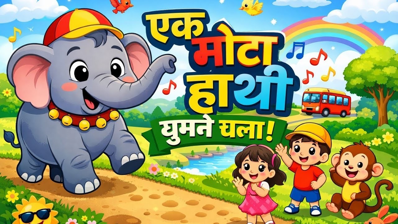 Ek🦣 Moti Hathi 🐘Ghumne Chala, एक मोटा हाथी, Nursery Poems and Cartoon Songs for Kids 2026