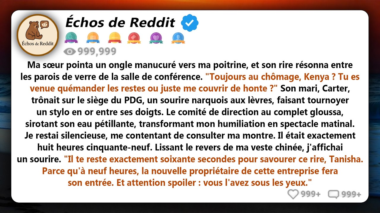 Ma sœur a pointé un doigt manucuré sur ma poitrine en riant : 