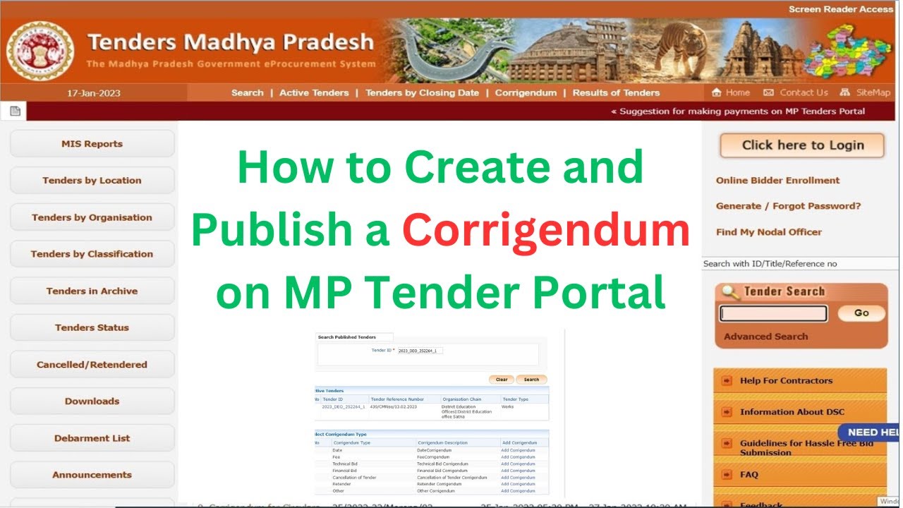 How to Create and Publish a Corrigendum on MP Tenders Portal?