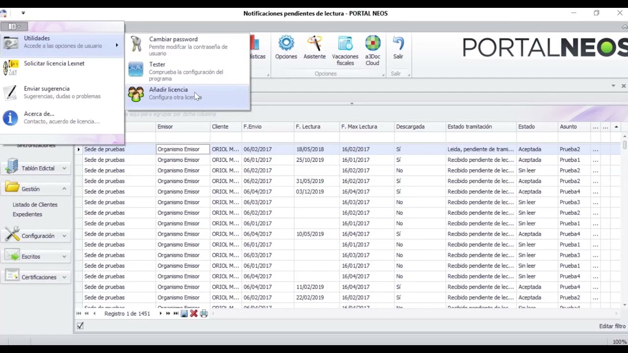 Demo PORTALNEOS para la gestión de Notificaciones Electrónicas Obligatorias