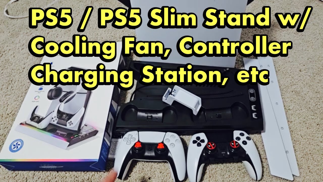 Тонкая подставка для PS5/PS5 с вентилятором охлаждения, зарядным устройством для контроллера, кре...