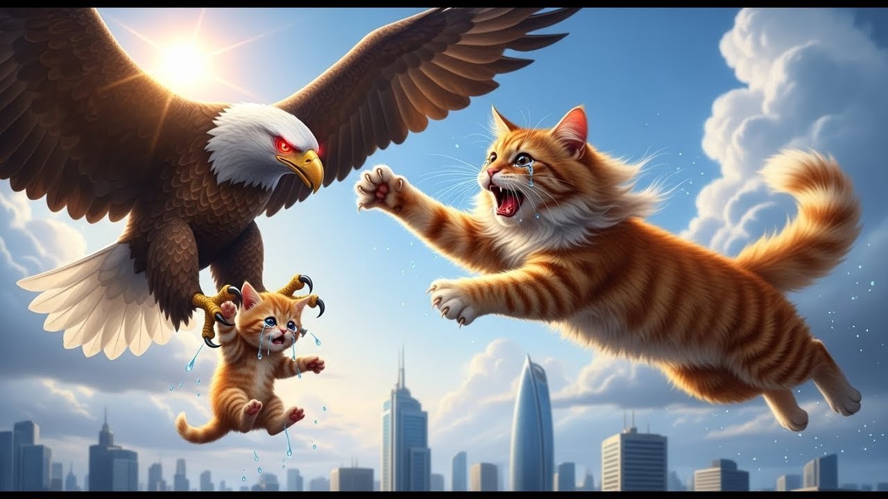 Mama Cat Saves Ginger Kitten from Eagle Attack - Heroic 3D Rescue Animation #mamacat #kitten #cute